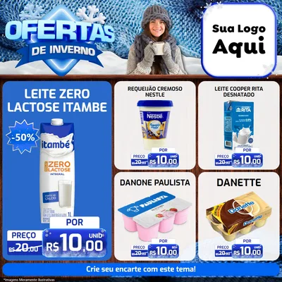 Modelo de Rede Social para Feed Facebook com o tema Ofertas de Inverno para Frios e Laticínios