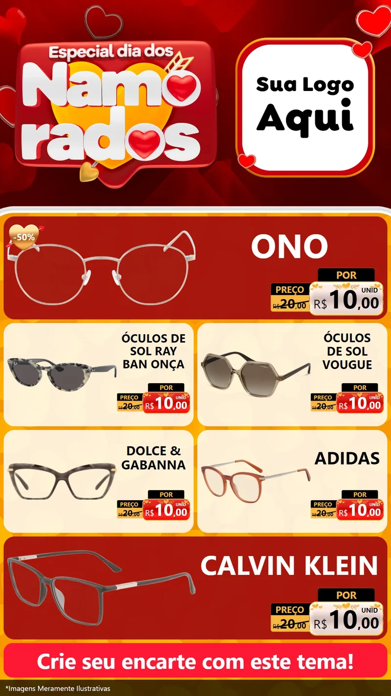 Modelo de TV para TV Vertical com o tema Especial Dia dos Namorados para Óticas