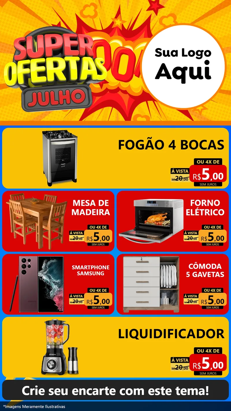 Modelo de TV para TV Vertical com o tema Super Ofertas Julho para Móveis e Eletro