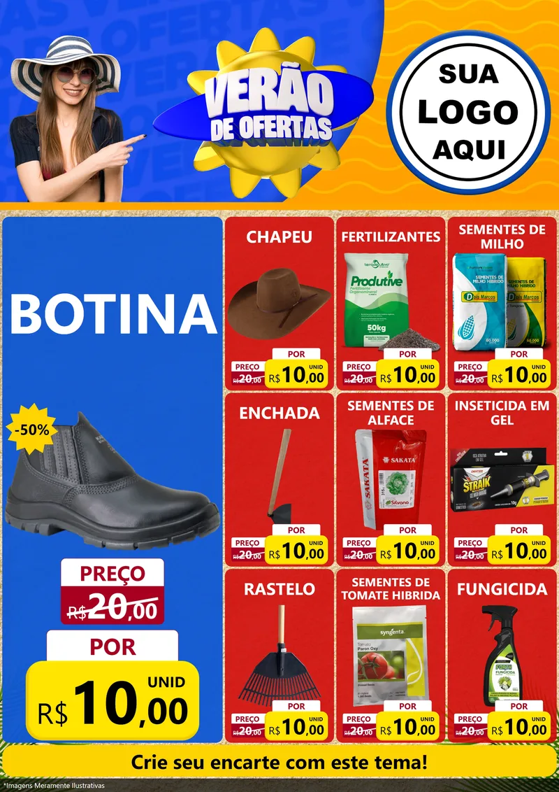 Modelo de Encarte para Encarte A4 Vertical com o tema Verão de Ofertas para Agropecuária