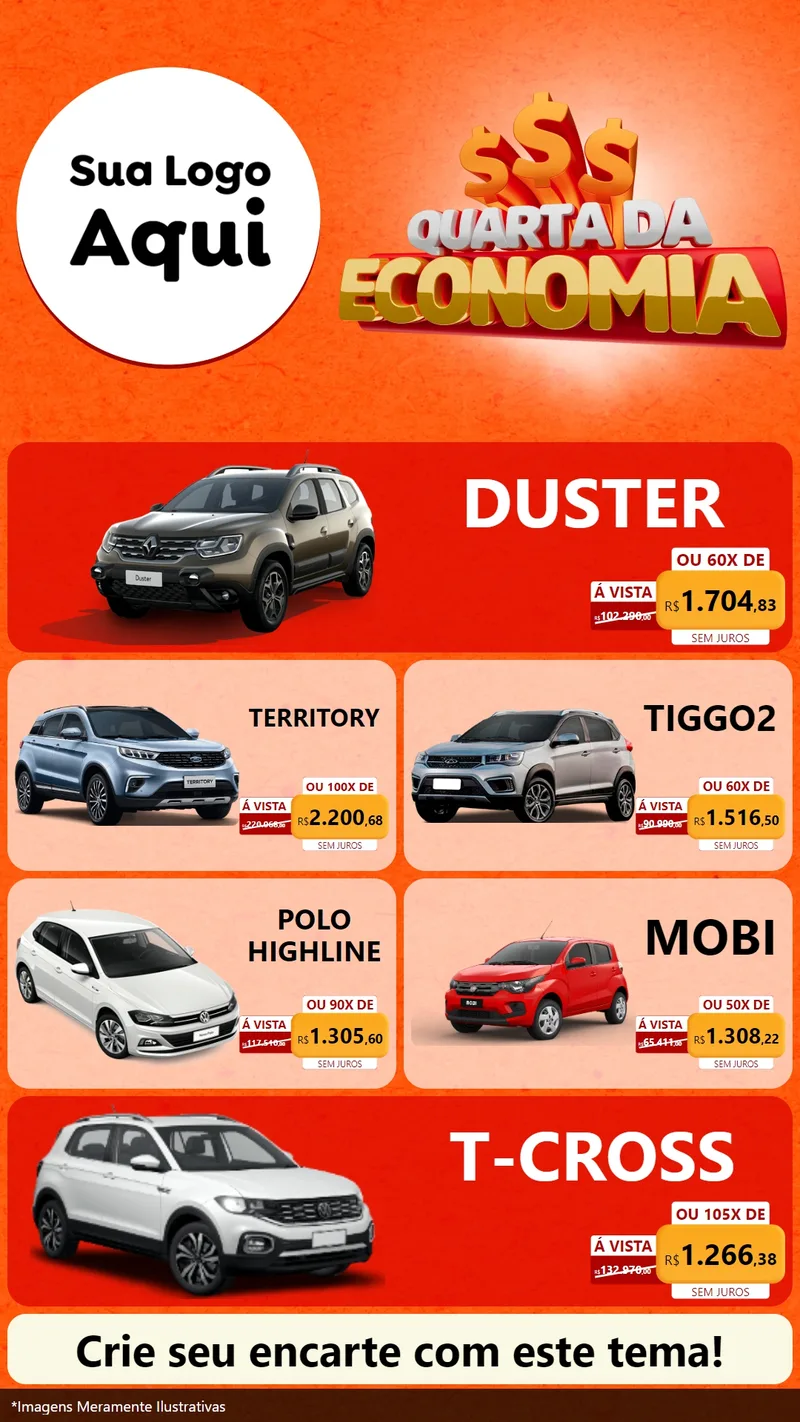 Modelo de TV para TV Vertical com o tema Quarta da Economia para Concessionaria de Carros