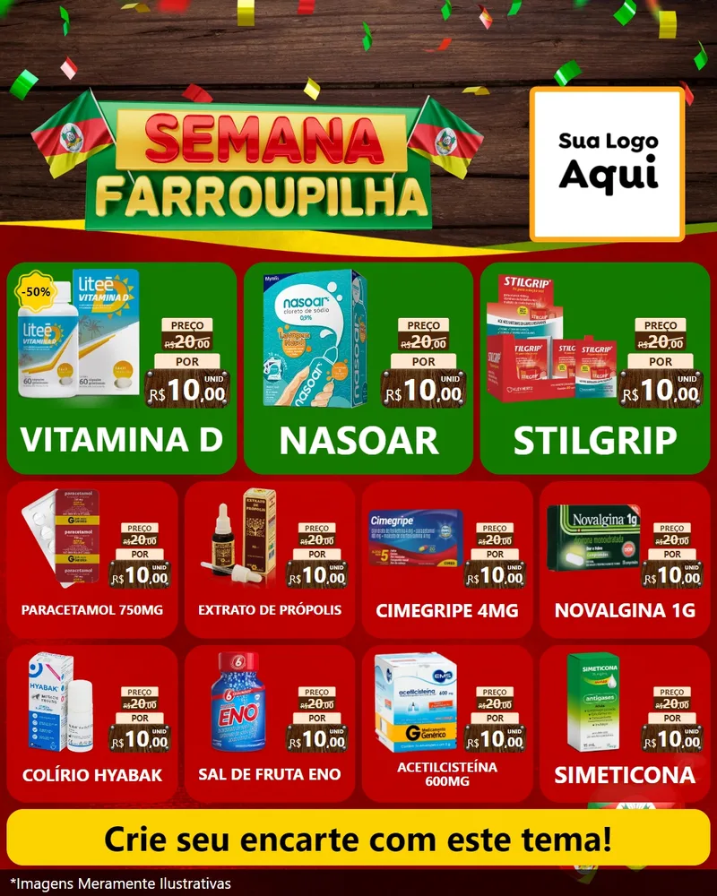 Modelo de Rede Social para Feed Instagram com o tema Semana Farroupilha para Farmácia