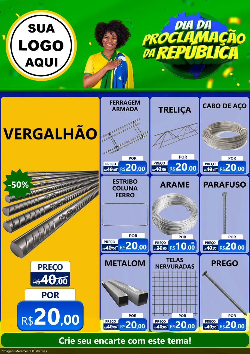 Modelo de Encarte para Encarte A4 Vertical com o tema Dia Da Proclamação Da República para Ferragens