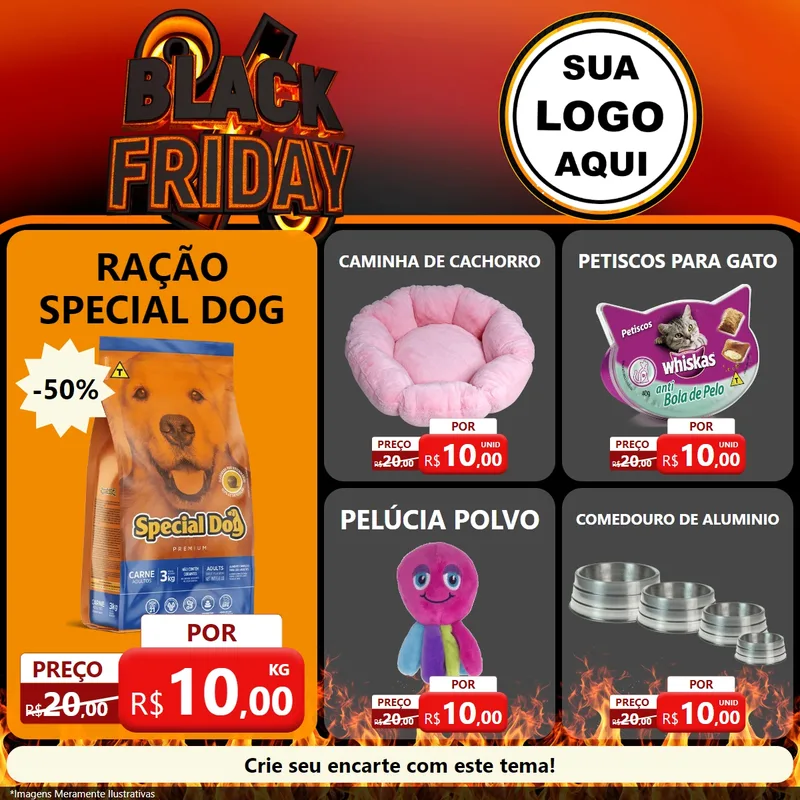 Modelo de Rede Social para Feed Facebook com o tema Black Friday para Pet Shop