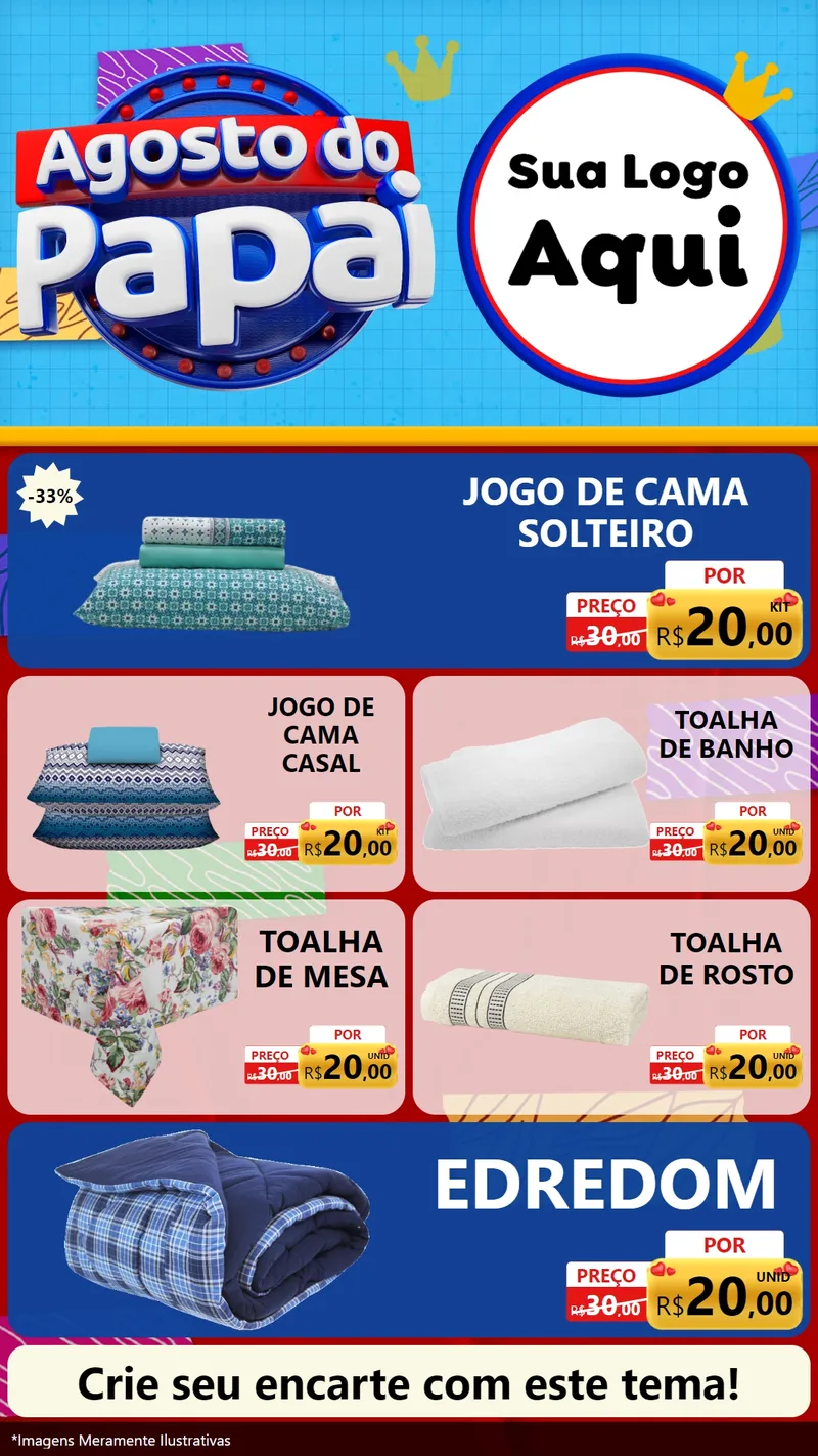 Modelo de TV para TV Vertical com o tema Agosto do Papai para Cama, Mesa e Banho