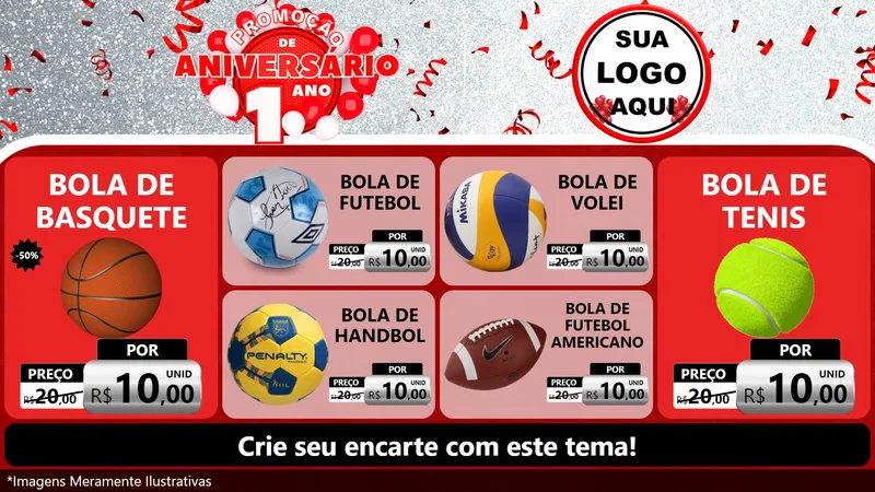 Modelo de TV para TV Horizontal com o tema Promoção de Aniversário - 1 Ano para Artigos Esportivos