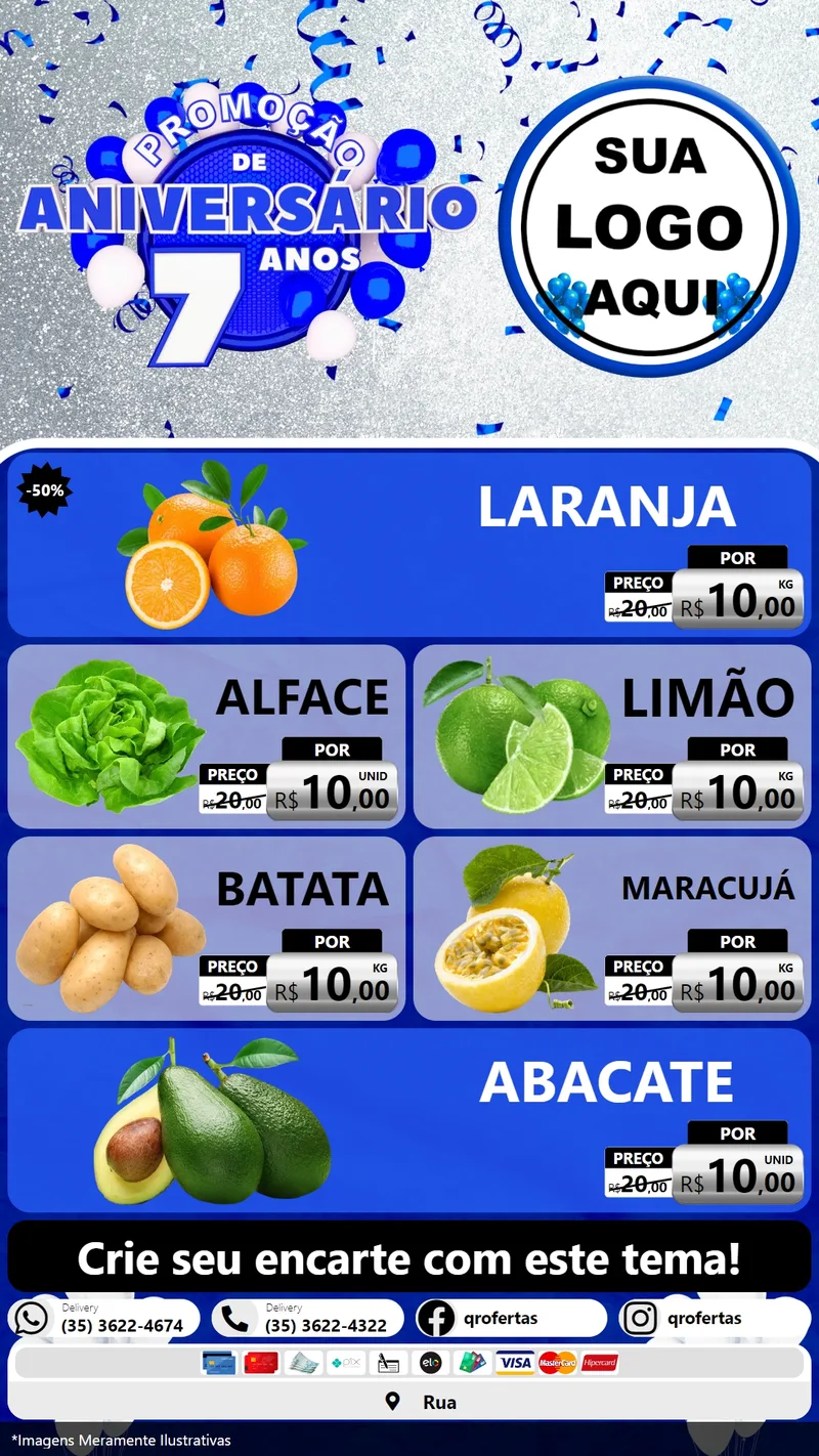 Modelo de TV para TV Vertical com o tema Promoção de Aniversário - 7 Anos para Hortifrúti