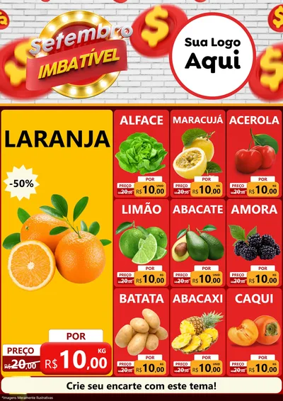 Modelo de Encarte para Encarte A4 Vertical com o tema Setembro Imbatível para Hortifrúti