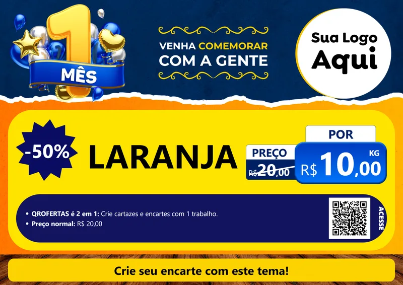 Modelo de Cartaz para Cartaz A4 Horizontal com o tema Um Mês de Aniversário para Hortifrúti