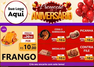Modelo de Encarte para Encarte A4 Horizontal com o tema Promoção de Aniversário para Assados