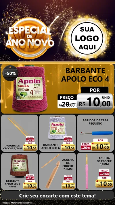 Modelo de Rede Social para Stories com o tema Especial de Ano Novo para Armarinho e Aviamentos