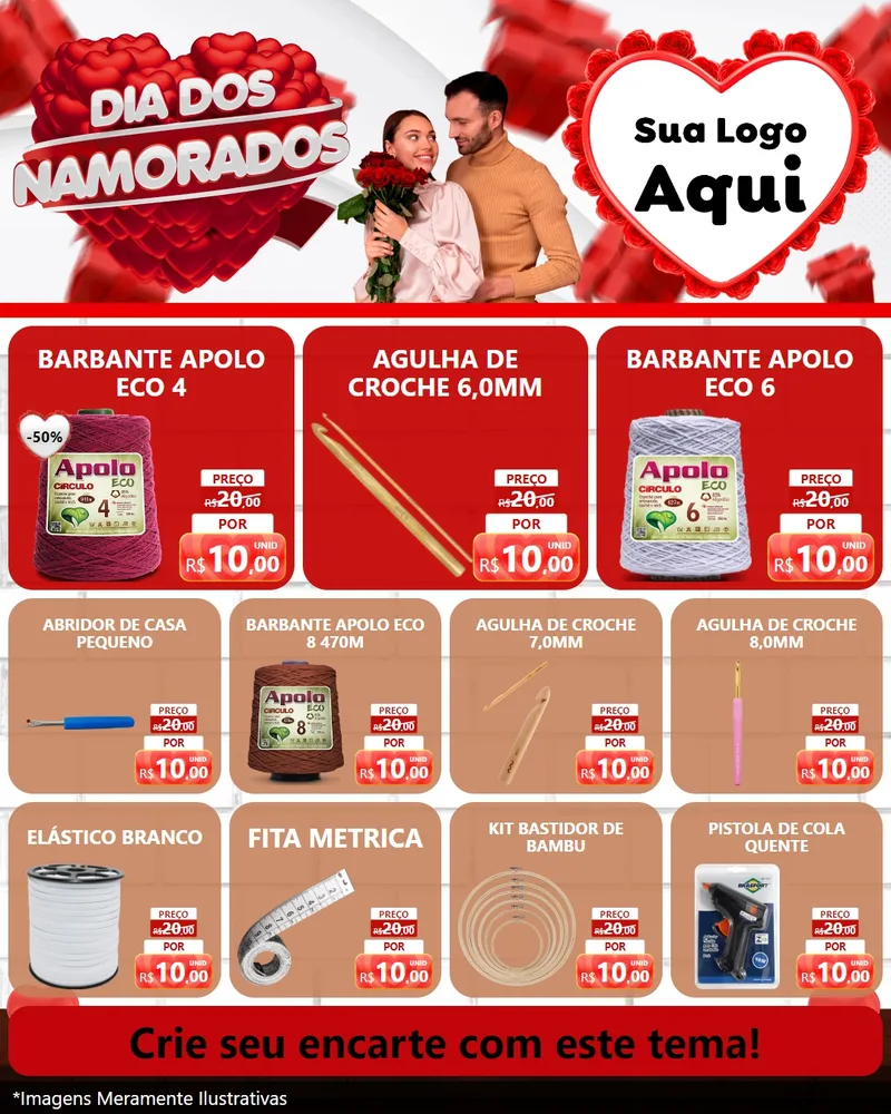 Modelo de Rede Social para Feed Instagram com o tema Dia dos Namorados para Armarinho e Aviamentos