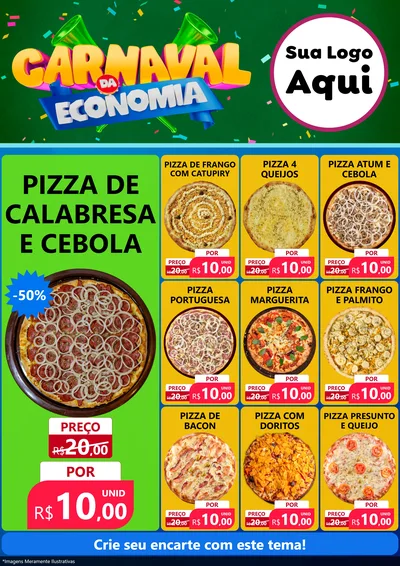 Modelo de Encarte para Encarte A4 Vertical com o tema Carnaval da Economia para Pizzaria