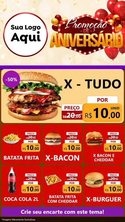 Modelo de Rede Social para Stories com o tema Promoção de Aniversário para Hamburgueria
