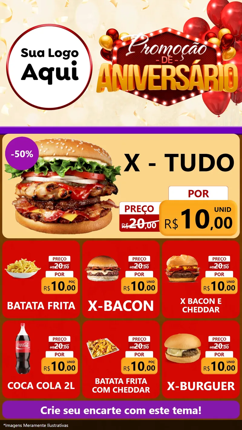 Modelo de Rede Social para Stories com o tema Promoção de Aniversário para Hamburgueria