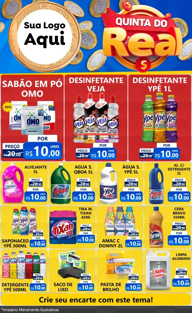 Modelo de Encarte para Encarte Grande com o tema Quinta do Real para Produtos de Limpeza