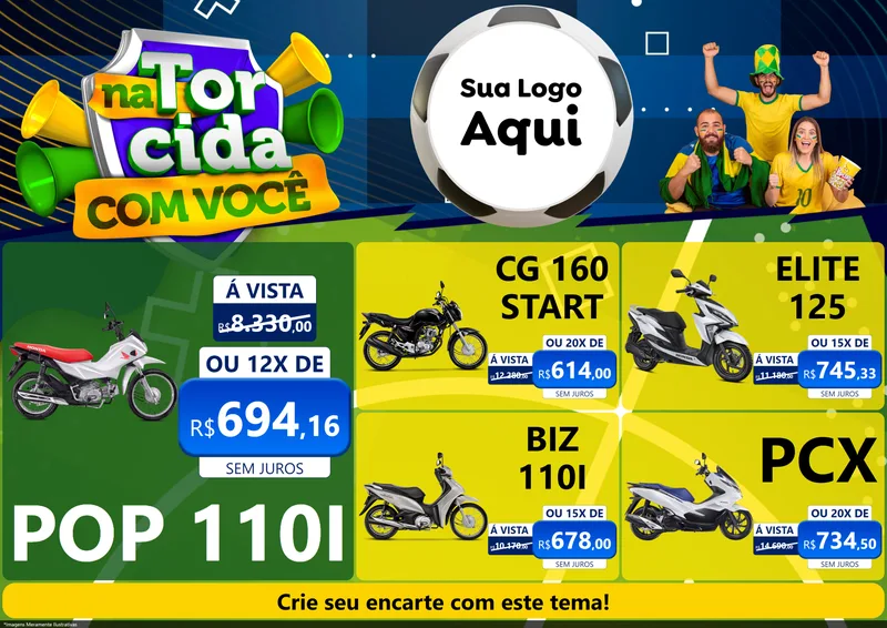 Modelo de Encarte para Encarte A4 Horizontal com o tema Na Torcida Com Você - Copa para Concessionaria de Motos