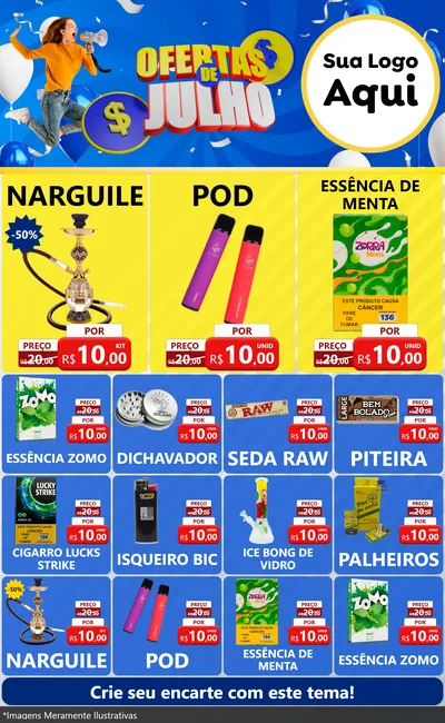 Modelo de Encarte para Encarte Grande com o tema Ofertas de Julho para Tabacaria