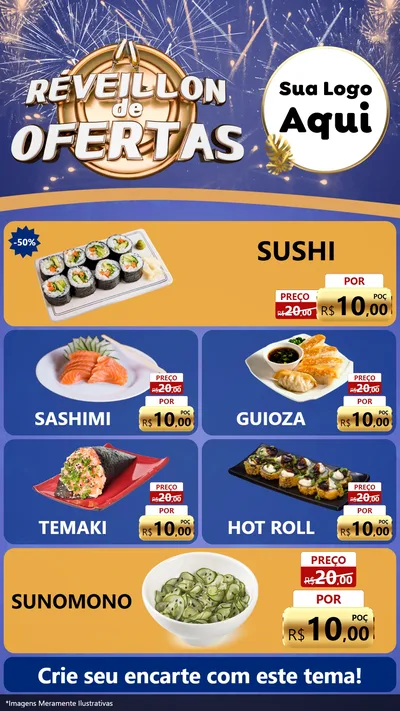 Modelo de TV para TV Vertical com o tema Réveillon de Ofertas para Comida japonesa