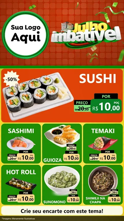 Modelo de Rede Social para Stories com o tema Julho Imbatível para Comida japonesa