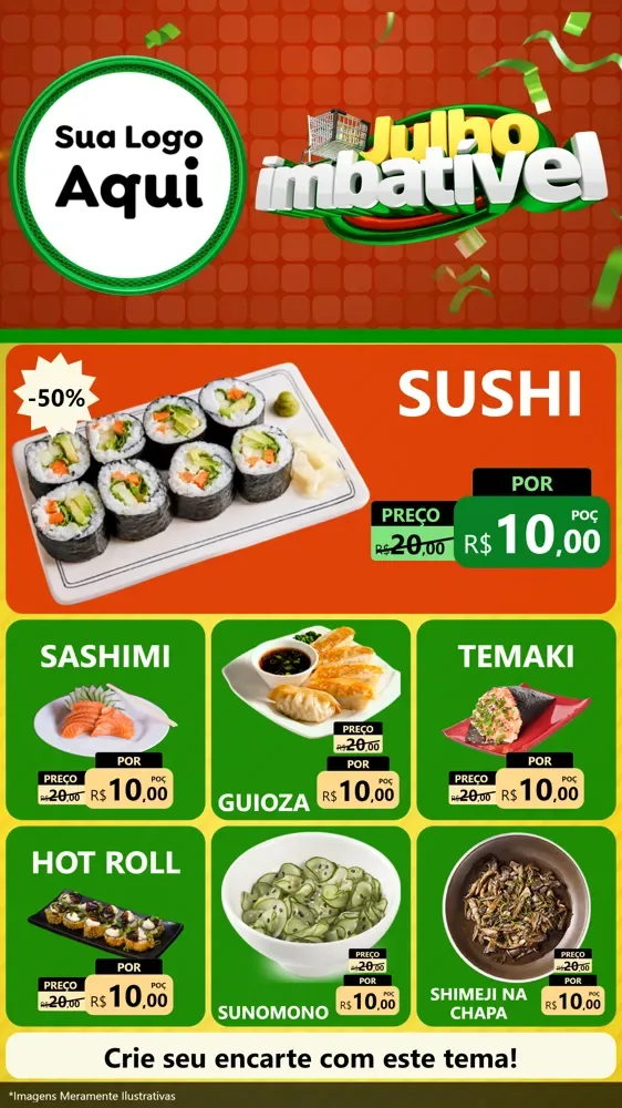 Modelo de Rede Social para Stories com o tema Julho Imbatível para Comida japonesa