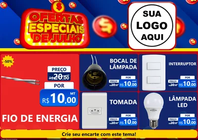 Modelo de Encarte para Encarte A4 Horizontal com o tema Ofertas Especiais de Julho para Materiais Elétricos