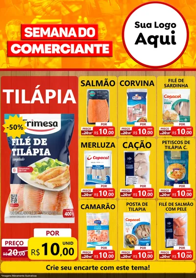 Modelo de Encarte para Encarte A4 Vertical com o tema Semana do Comerciante para Peixaria