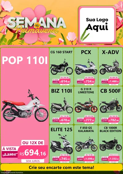 Modelo de Encarte para Encarte A4 Vertical com o tema Semana da Primavera para Concessionaria de Motos