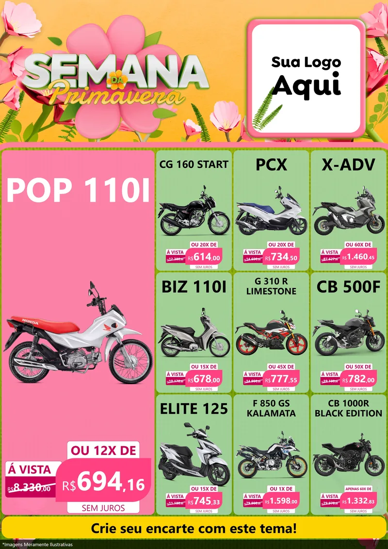 Modelo de Encarte para Encarte A4 Vertical com o tema Semana da Primavera para Concessionaria de Motos