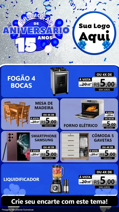 Modelo de TV para TV Vertical com o tema Promoção de Aniversário - 15 Anos para Móveis e Eletro
