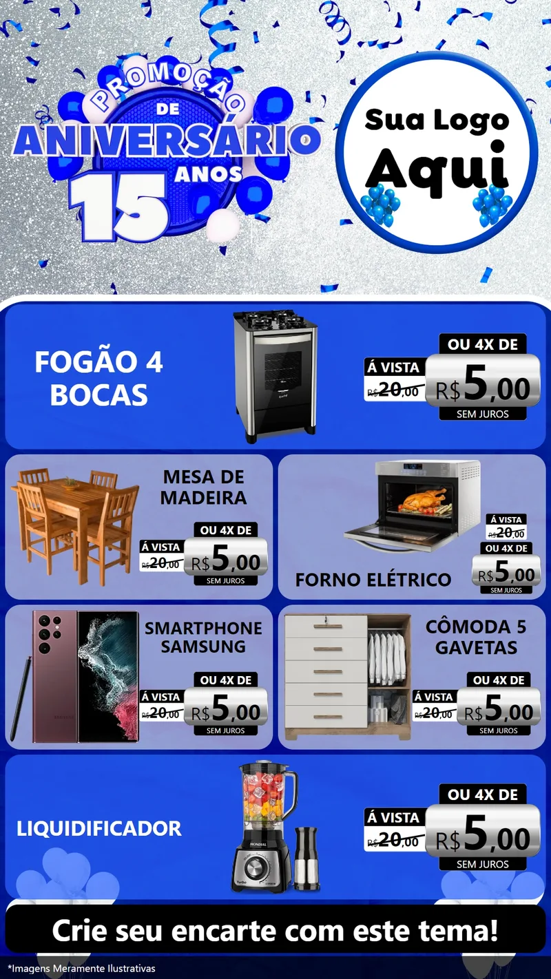 Modelo de TV para TV Vertical com o tema Promoção de Aniversário - 15 Anos para Móveis e Eletro