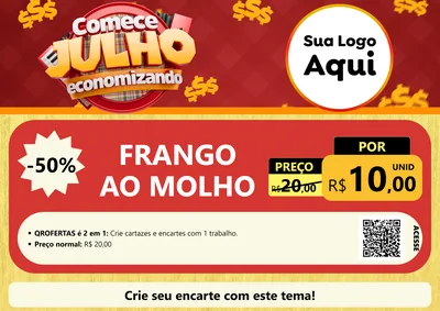 Modelo de Cartaz para Cartaz A4 Horizontal com o tema Comece Julho Economizando para Restaurante