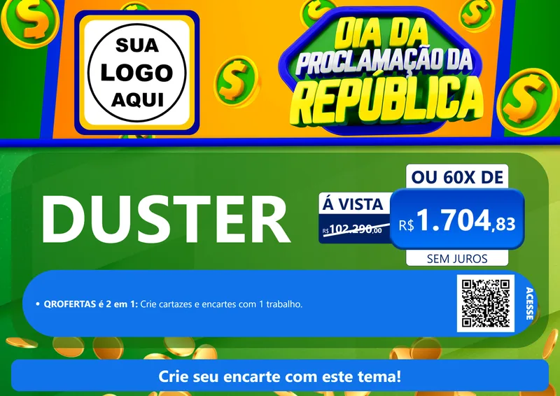 Modelo de Cartaz para Cartaz A4 Horizontal com o tema Dia Da Proclamação da República para Concessionaria de Carros