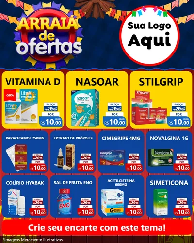 Modelo de Rede Social para Feed Instagram com o tema Arraiá de Ofertas para Farmácia