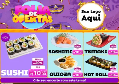 Modelo de Encarte para Encarte A4 Horizontal com o tema Folia de Ofertas para Comida japonesa