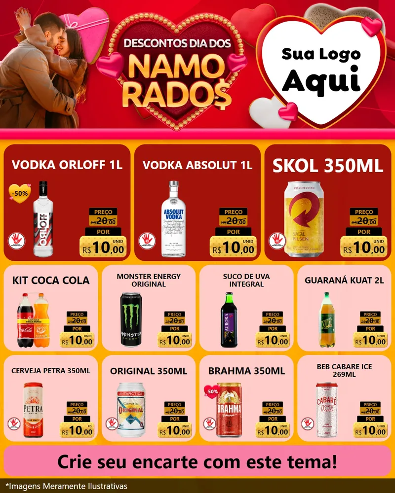 Modelo de Rede Social para Feed Instagram com o tema Descontos Dia dos Namorados para Distribuidora de bebidas