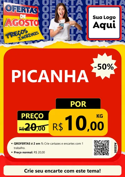 Modelo de Cartaz para Cartaz A4 Vertical com o tema Ofertas de Agosto - Preços Incríveis para Açougue