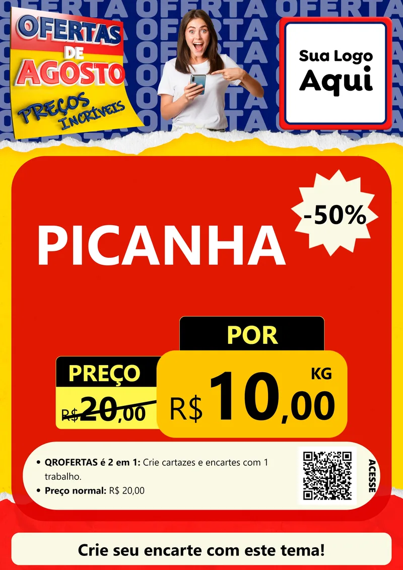 Modelo de Cartaz para Cartaz A4 Vertical com o tema Ofertas de Agosto - Preços Incríveis para Açougue