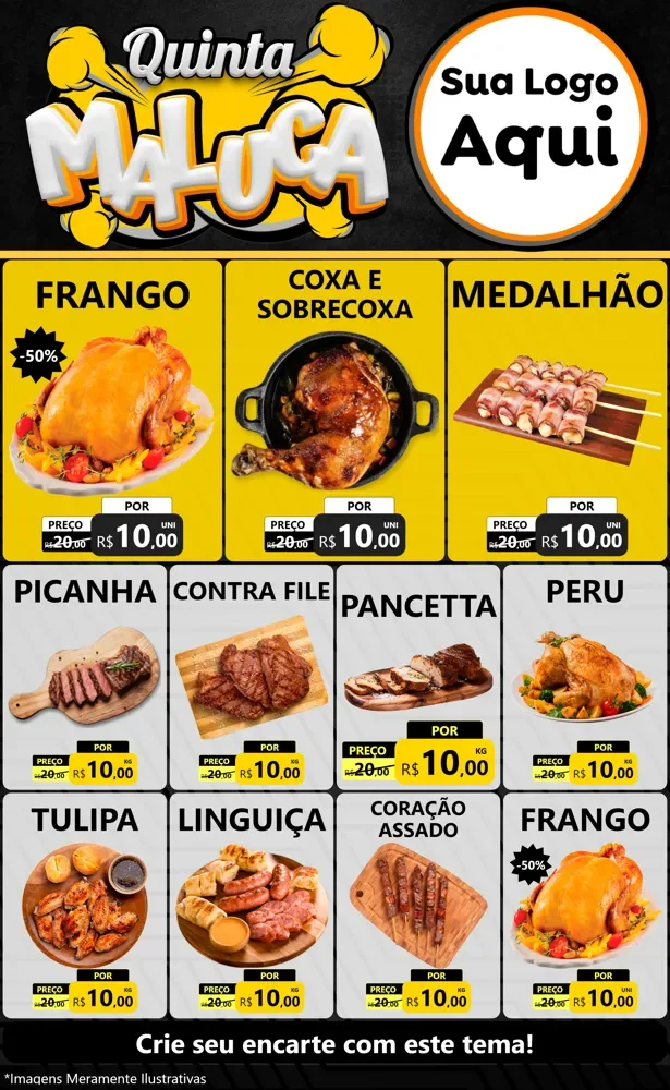 Modelo de Encarte para Encarte Grande com o tema Quinta Maluca para Assados