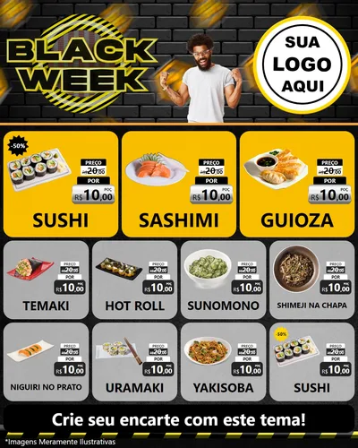 Modelo de Rede Social para Feed Instagram com o tema Black Week para Comida japonesa