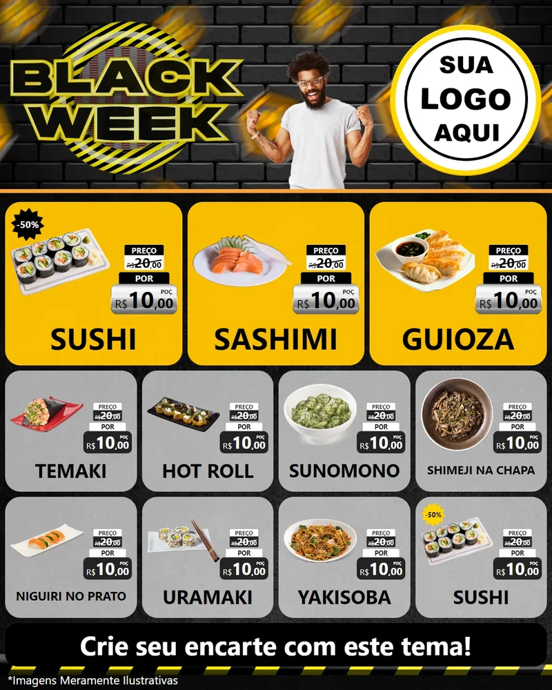 Modelo de Rede Social para Feed Instagram com o tema Black Week para Comida japonesa