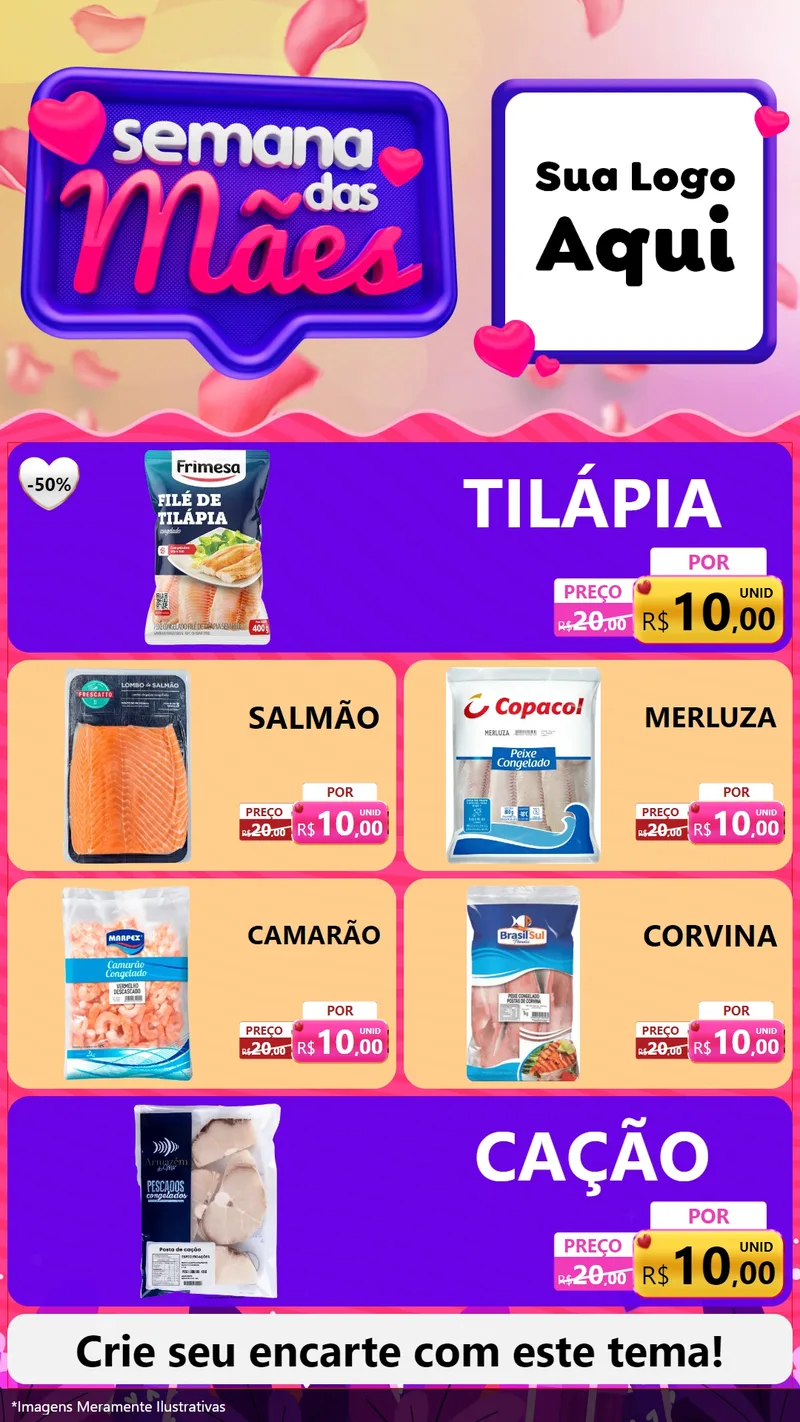 Modelo de TV para TV Vertical com o tema Semana das Mães para Peixaria