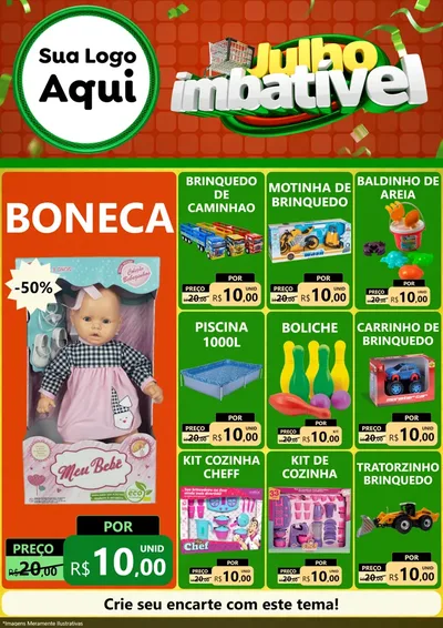Modelo de Encarte para Encarte A4 Vertical com o tema Julho Imbatível para Brinquedos