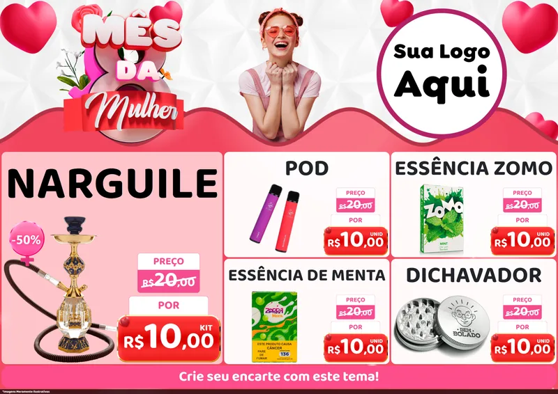 Modelo de Encarte para Encarte A4 Horizontal com o tema Mês da Mulher para Tabacaria