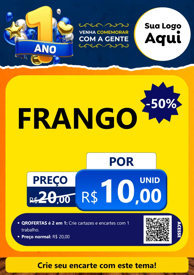 Modelo de Cartaz para Cartaz A4 Vertical com o tema Um Ano de Aniversário para Assados