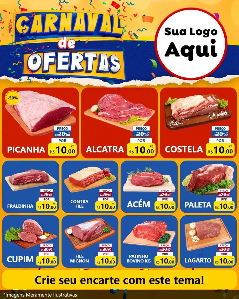 Modelo de Rede Social para Feed Instagram com o tema Carnaval de Ofertas para Açougue