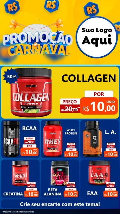 Modelo de Rede Social para Stories com o tema Promoção de Carnaval para Suplementos alimentares