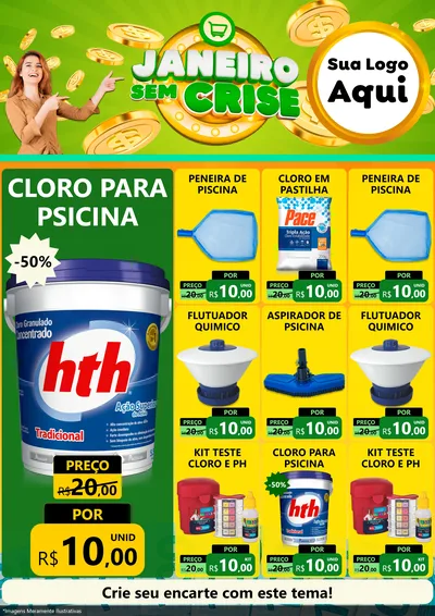 Modelo de Encarte para Encarte A4 Vertical com o tema Janeiro Sem Crise para Produtos para Piscina