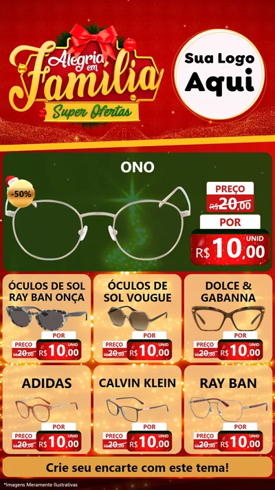 Modelo de Rede Social para Stories com o tema Alegria em Família Super Ofertas - Natal para Óticas