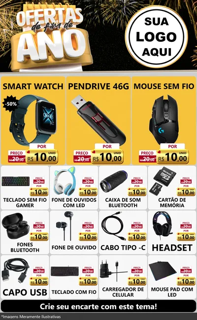 Modelo de Encarte para Encarte Grande com o tema Ofertas de Fim de Ano para Informática